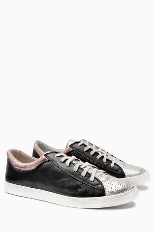Black/Silver Metallic Leather Trainers